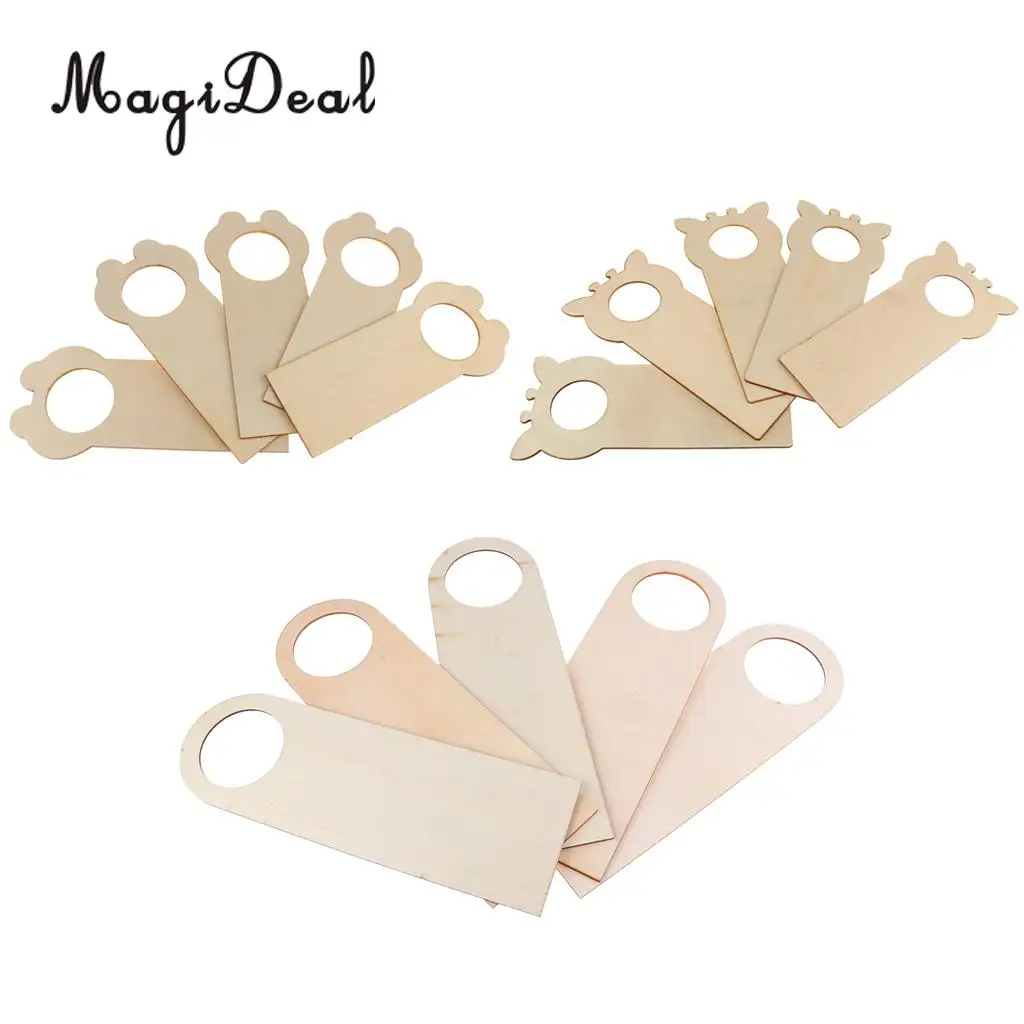 MagiDeal 5 Pieces Creative Wood Door Knob Hanger Signs for DIY Kid Craft Round/Bear/Giraffe