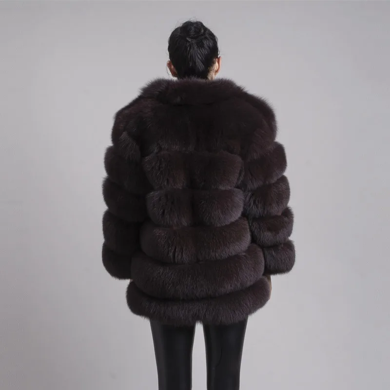 QIUCHEN PJ5073, высококачественное Женское пальто с натуральным лисьим мехом, натуральная короткая меховая накидка, длинные рукава с воротником