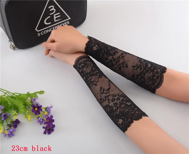 Женская летняя кружевная наручная повязка, черные рукава на руку, Женская манжета на руку, цветочные женские УФ солнечные рукава