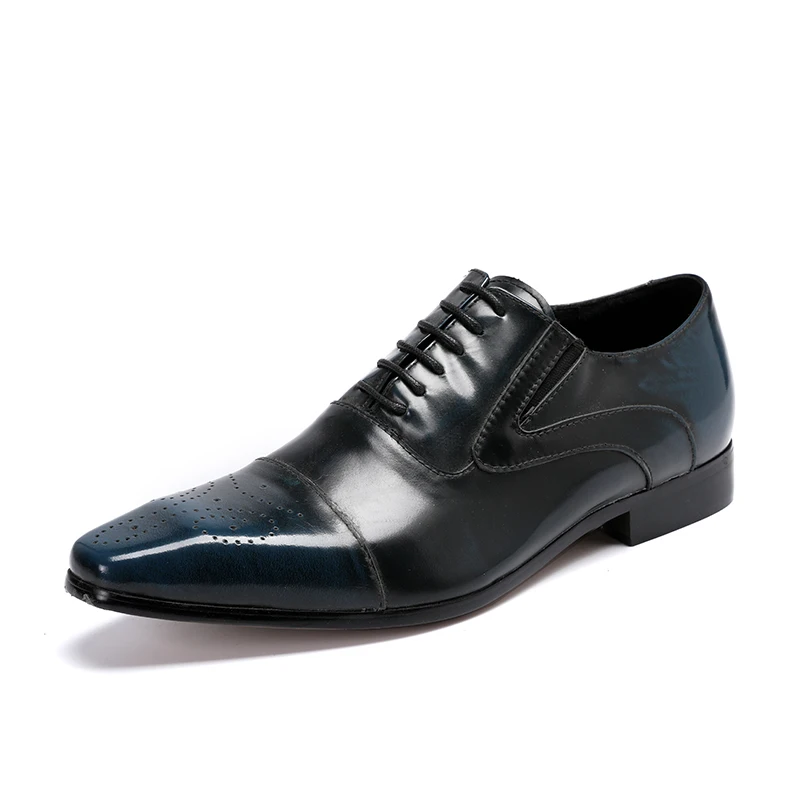

Batzuzhi 2018 Handmade Genuine Leather Men Dress Shoes Lace-up Wedding Party Office Blue Formal Oxfords Male Footwear, EU38-46