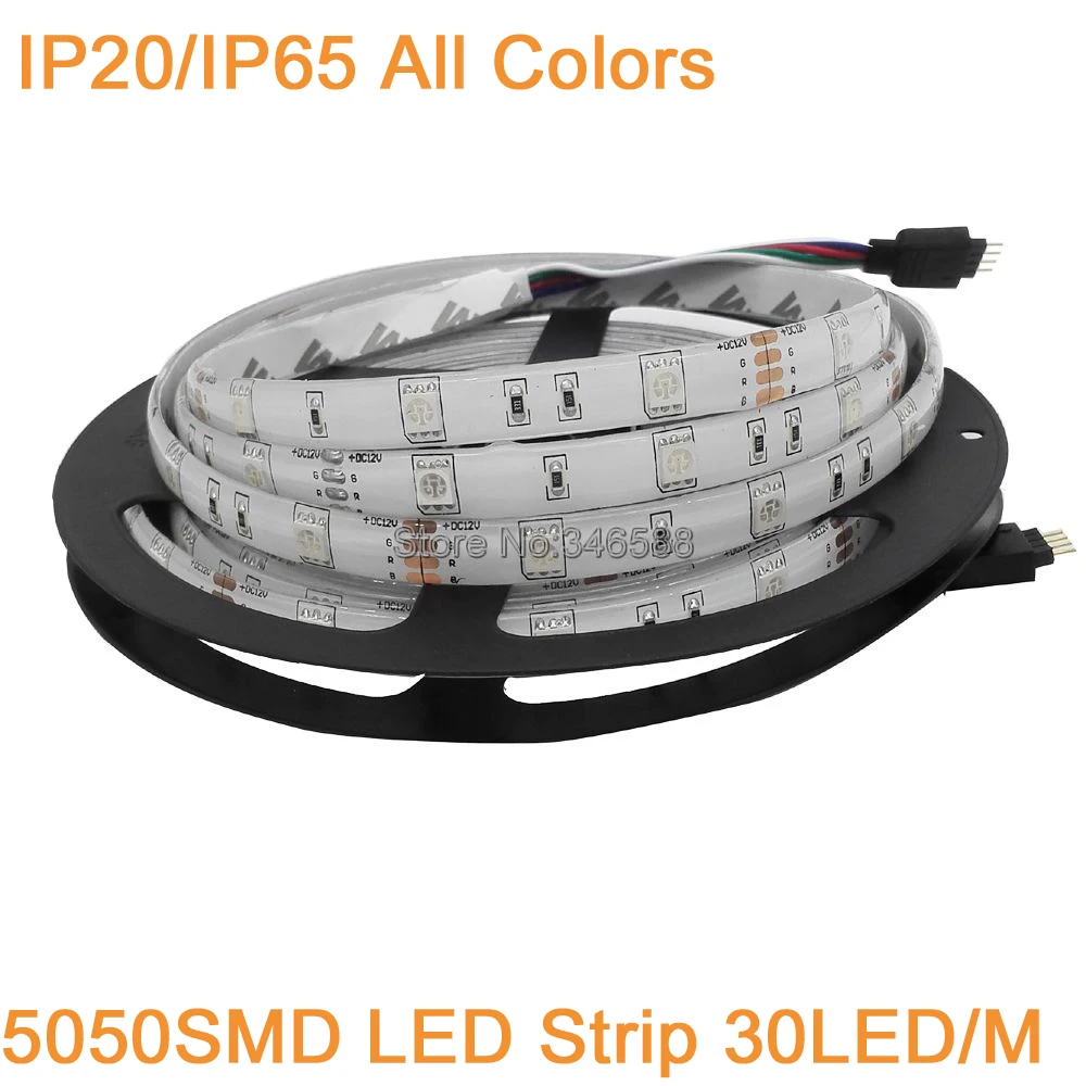 12V DC 5m 5050 Strip Light 30LEDs/M 150LEDs IP20 IP65 Waterproof Flexible Tape white/Blue/Green/Red/RGB Color -