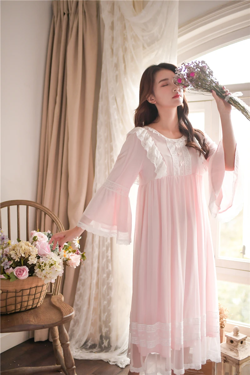

2019 Summer Sweet Lace Cotton Nightgowns For Women Aesthetic Elegant Princess Night Dress Guaze Sleeveless Nighty Sleepwear