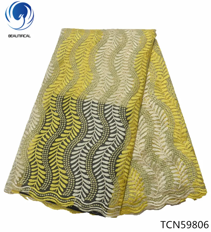 

BEAUTIFICAL yellow french net lace african bridal lace fabric african net embroidered lace 2019 5 yards for dress TCN598
