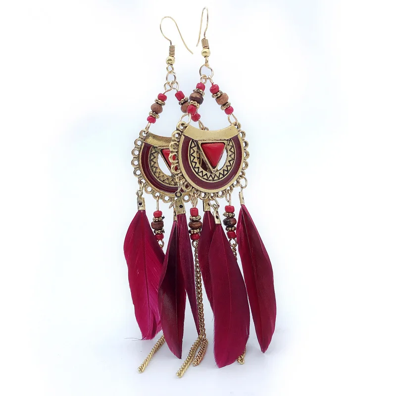 

2019 Vintage Bohemian Fringe Feather Earrings By The Sea Resort Beach Style Pendant Earrings For Women Jewelry