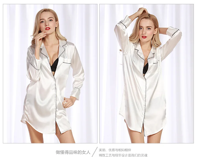 ZOOLIM Women Nightgowns Satin Sleepwear Nightshirts Long Sleeve Silk Casual Loose Night Dress Summer Home Clothing Home Dress