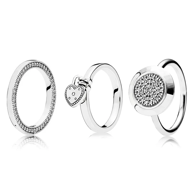 

3 Style 1 Pcs Women Silver Rings With Love Lock Crystal Ring For Women Jewelry Gift
