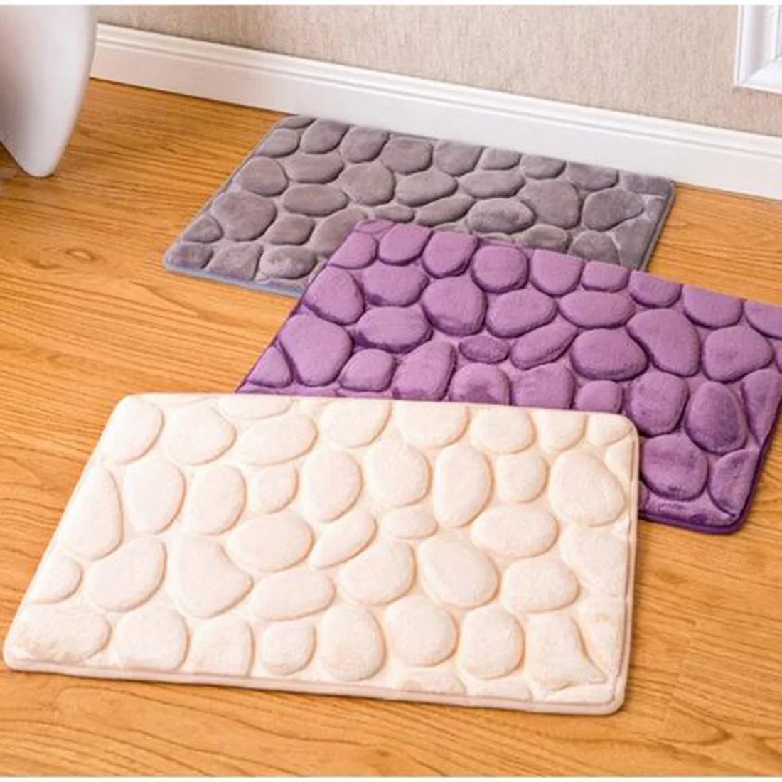 buy Useful Coral Fleece Bathroom Memory Foam Rug Kit Toilet Pattern Bath Non slip Mats Floor Carpet Set Mattress for Bathroom Decor