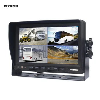 

DIYSECUR 7 Inch 4 Split Quad Display Color Rear View Monitor Car Monitor Support SD Card Video Recording