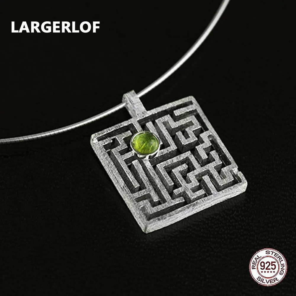 

LARGERLOF Tourmatine Pendant 925 Sterling Silver Fine Jewelry Handmade Geometric Labyrinth Necklace &Pendant Women PD47137