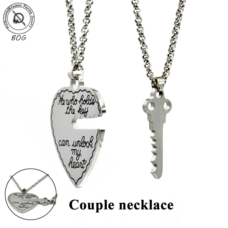 

BOG- Couple Necklaces Set Pendant Best Friends Necklace Jewelry I Love You Matching Hearts Key Unisex LoversValentine's Gift