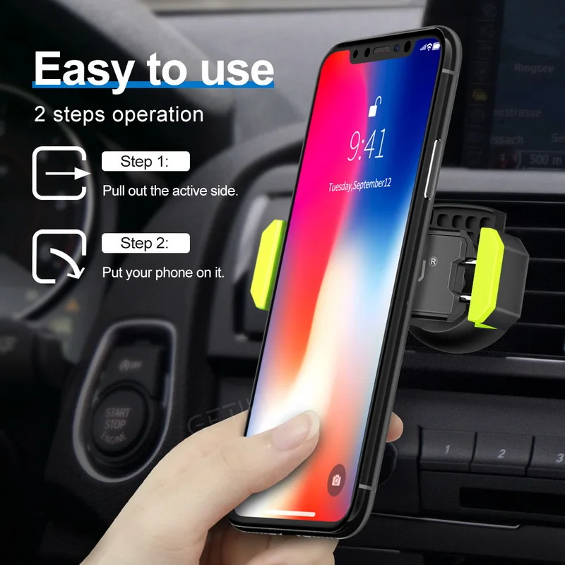Автомобильный держатель для телефона GETIHU, 360 градусов, крепление на вентиляционное отверстие, подставка для мобильного телефона, смартфона, мобильного телефона для iPhone X, samsung, Xiaomi