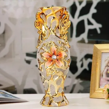 

41cm Europe Gold Plated Frost Porcelain Vase Vintage Advanced Ceramic Flower Vase Room Hallway Home Wedding Decoration R1944