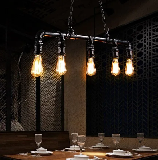 iwhd loft style water pipe lamp edison pendant light vintage dining room light fixture