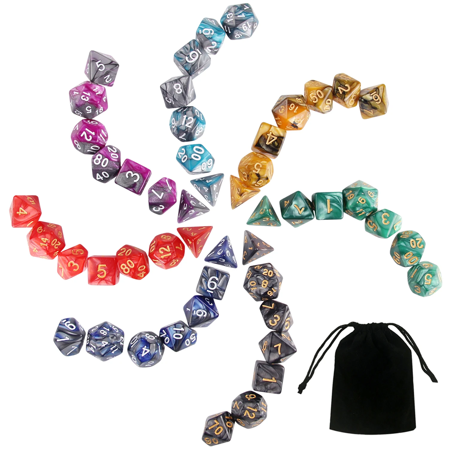 

Besegad 7 Set 49 PCS Assorted Colors Polyhedral Number Dice 7 Style D4 D6 D8 2D10 D12 D20 for Dungeons Dragons