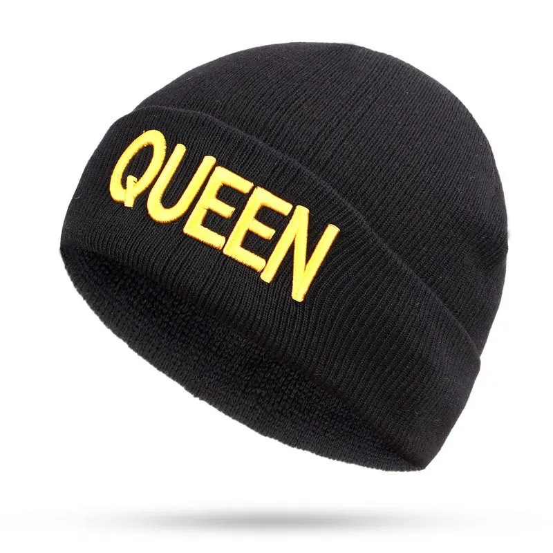 

KING QUEEN hat High Quality Beanie Ski Cap Gold letter Tour Skull Stretch Caps Soft Cuff Beanie Knitted Warm winter hats