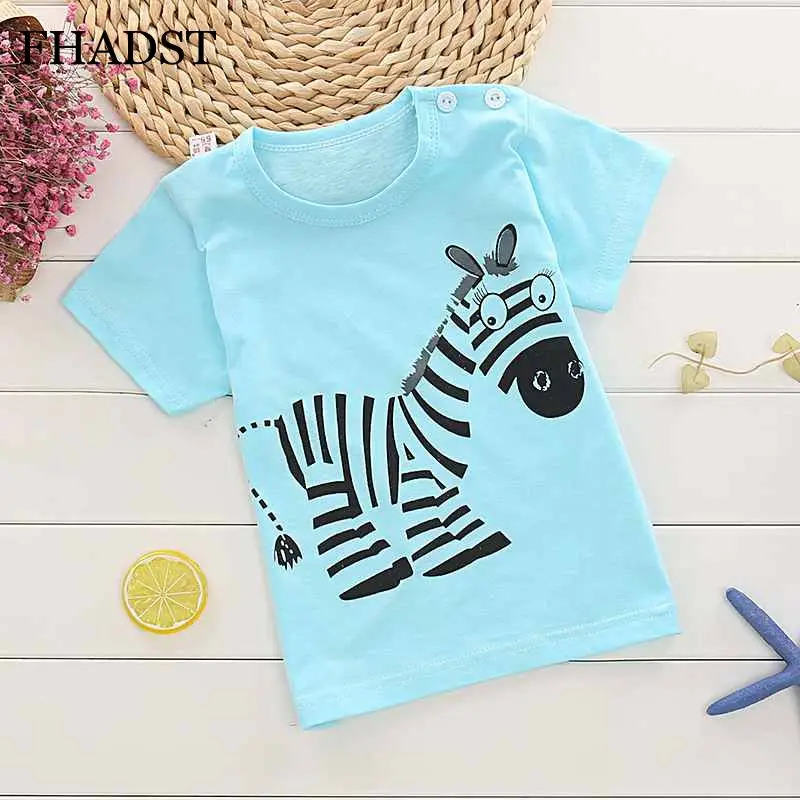 FHADST Fashion Baby 0-2 year Boys T shirt Short Sleeve Blue zebra Casual tees Kids Clothes Character Cute Animal New Cool Cotton