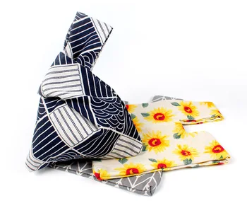 

New Linen Wrist bag Japanese style wind knot Casual Tote handbag walking around with phone key cotton canvas bag shopping bag