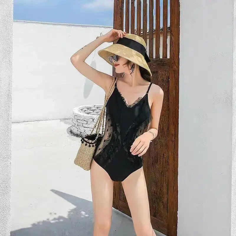

2019 spring new women's sexy net color shawl one-piece swimsuit 41912