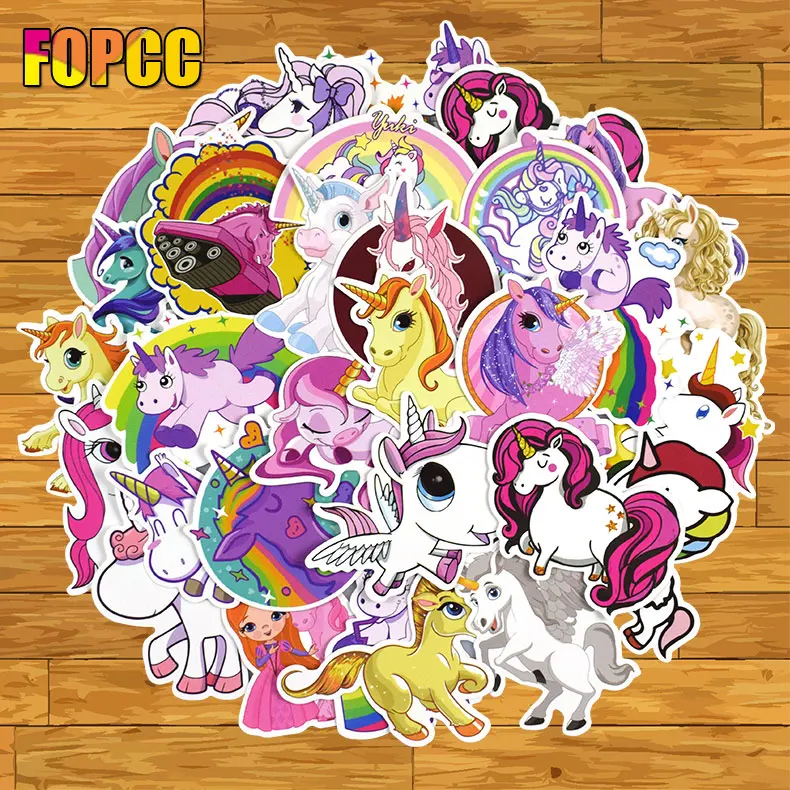 50pcs Unicorn stickers pack for children kawaii suitcase guitar luggage skateboard bicycle waterproof pvc Laptop girl sticker