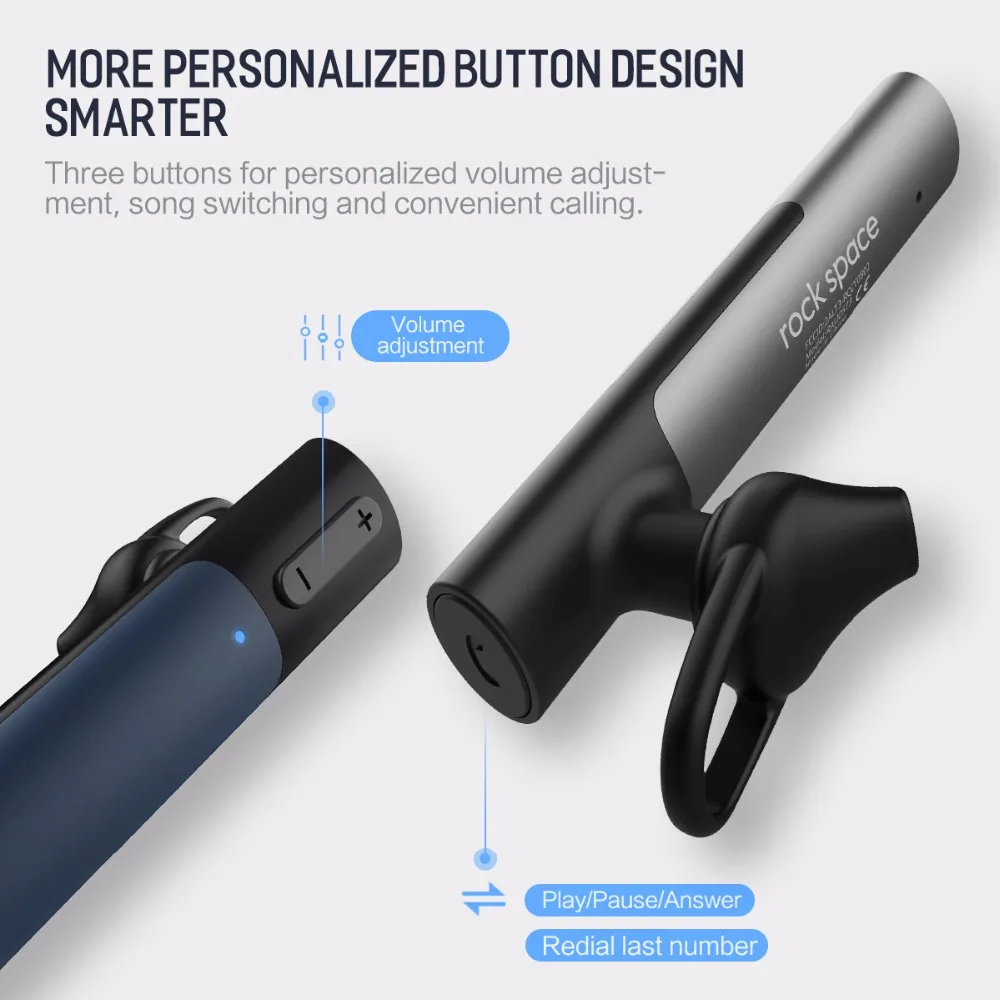 ROCKSPACE New Arrival Business Bluetooth 4.2 Wireless in-ear Earphone Noise Reduction With Microphone Volume Control For Phone
