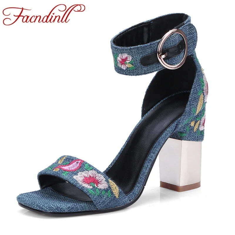 

FACNDINLL 2018 new summer gladiator sandals shoes for women sexy square high heels peep toe shoes woman dress party casual shoes