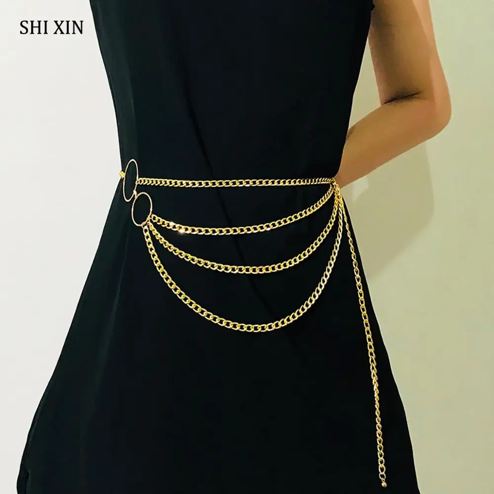 

SHIXIN Trendy 4 Layer Tassel Metal High Waist Belly Chain Belt Women Fashion Modern Charm Dresses Accessories Body Jewelry Femme