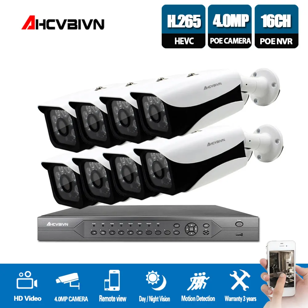 H.265 16CH 4K 5MP CCTV система безопасности 5MP HD POE NVR комплект 4.0MP пуля наружная POE IP камера P2P ONVIF комплект видеонаблюдения - Цвет: 16CH NVR.8 Cameras