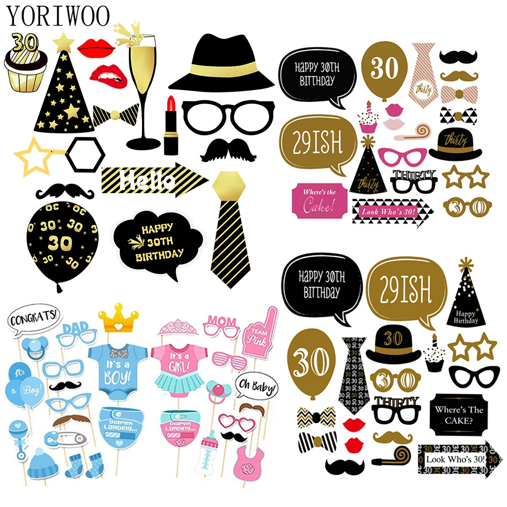

YORIWOO 18 30 40 50 Birthday Photo Booth Photobooth Props 30 Years 1st Birthday Party Decorations Adult Baby Shower Boy Or Girl