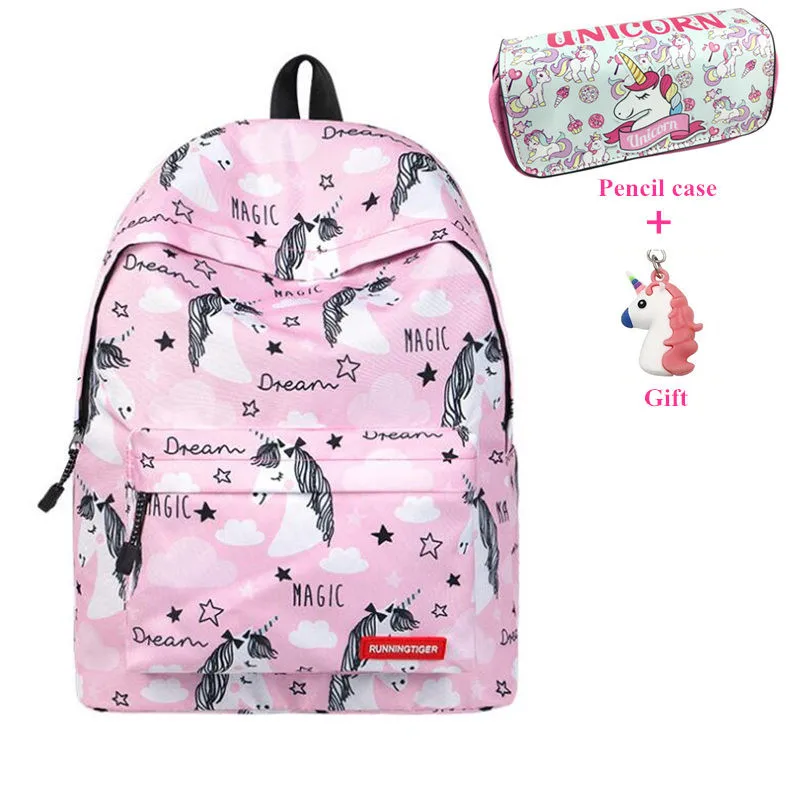 Единорог Рюкзак женская сумка модные школьные сумки для девочек-подростков Sac основной рюкзак дорожные сумки Bolsa Feminina Mochila Infantil - Цвет: SET14