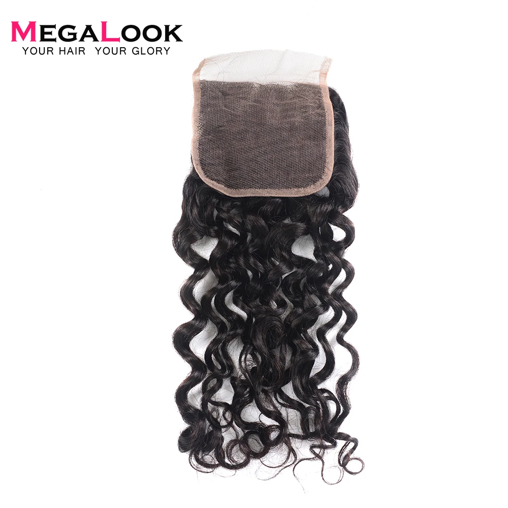 Megalook Water Wave Bundles with Lace Closure Indian 100% Remy Human Hair Bundles with Closure