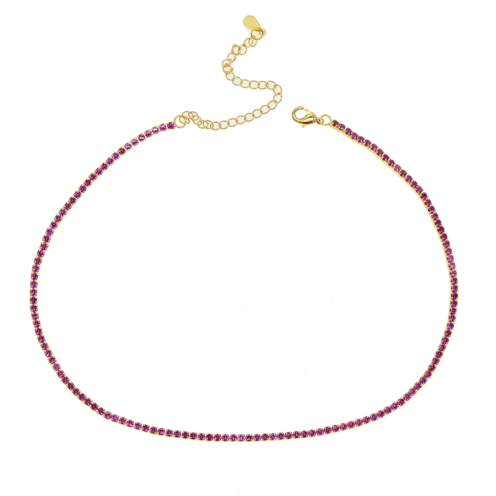 Тонкое cz теннисное ожерелье с цепочкой, женское колье различных цветов, цветное cz Золотое модное ожерелье для женщин - Окраска металла: red cz