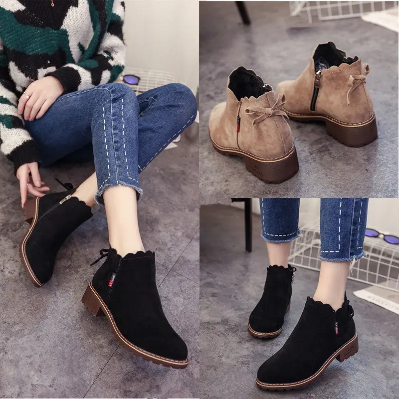 

2019 Korean version of the new British wind wild women's boots flat cotton shoes with Martin boots women