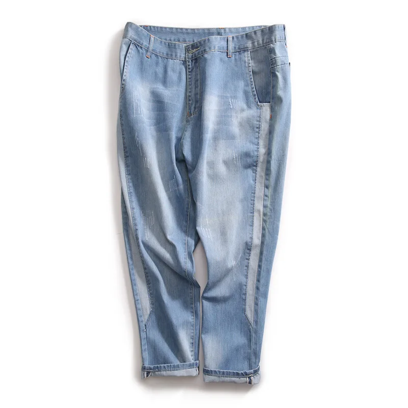 GXXH, большие размеры, мужские летние тонкие джинсы по щиколотку, свободный крой, мужские сшитые джинсовые штаны, размер XXL, XXXL, 4XL, 5XL, 6XL - Цвет: k10279