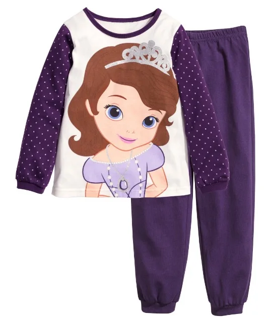 Детские пижамные комплекты принцессы Эльзы и Анны Софии хлопковая футболка с длинными рукавами+ штаны осенне-зимняя одежда для сна для девочек повседневная одежда SA1390 - Цвет: 14