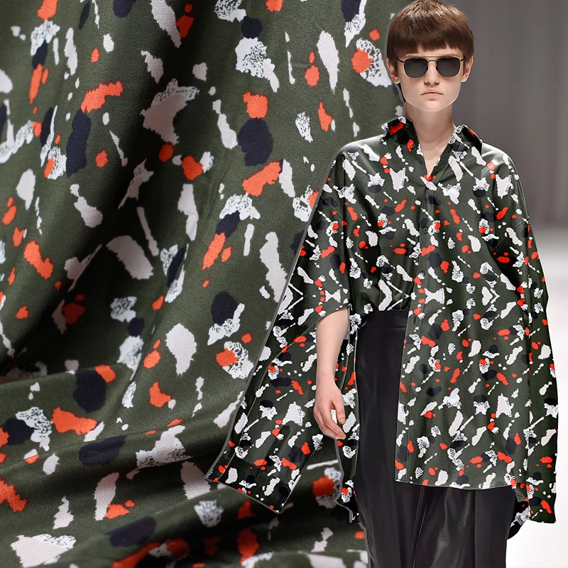 12momme 114 см ширина армейский зеленый цветной горошек лето шелк тутового крепдешин рубашка одежда ткань материалы для одежды