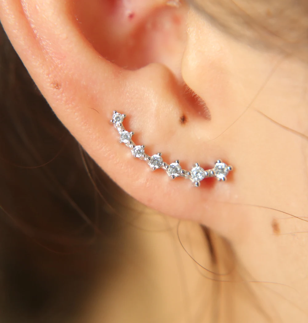 Высокое полированное Настоящее серебро 925 Пробы 7 cz Искрящиеся звезды длинные альпинистские серебряные серьги 925 для девушек