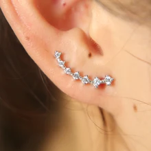 Высокое полированное Настоящее серебро 925 Пробы 7 cz Искрящиеся звезды длинные альпинистские серебряные серьги 925 для девушек