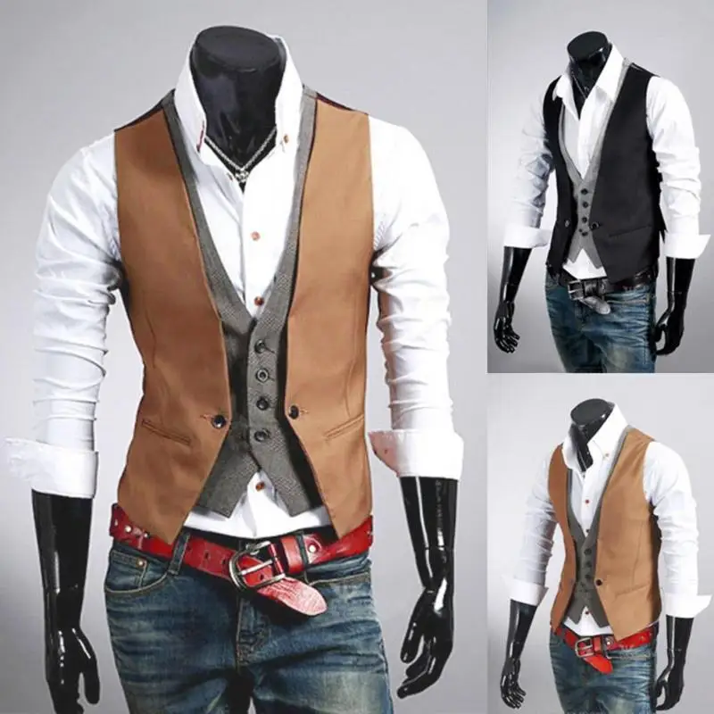 

Men's Fake Casual Solid Suit Vest 2018 Fashion Male Formal Vest Suit Gilet Vest Slim Business Autumn Spring Jacket Tops M-XXL
