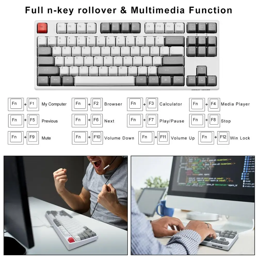 Механическая клавиатура TKL без подсветки Cherry MX Silent Red Compact Erogonomic дизайн 87 клавиш