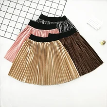 Новинка; бархатная плиссированная юбка; Длинная Юбка До Колена Для девочек; сезон лето-зима; Повседневная гладкая юбка-пачка для девочек; эластичная плиссированная юбка с высокой талией