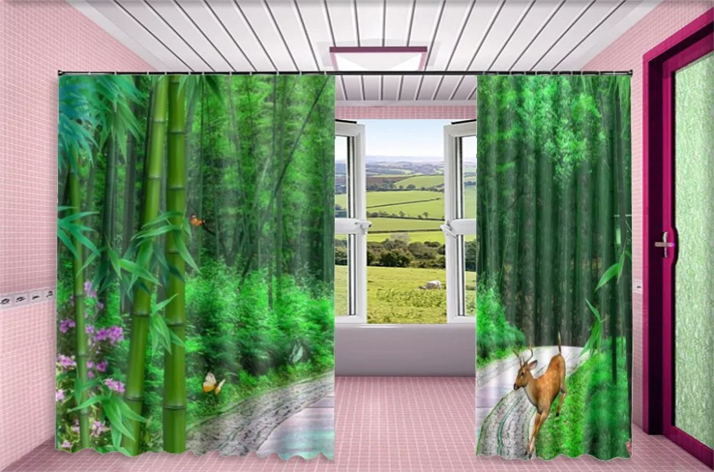 3D занавес окна зеленый бамбук цветок цветы олень работает настроить ваш любимый практичный занавес s