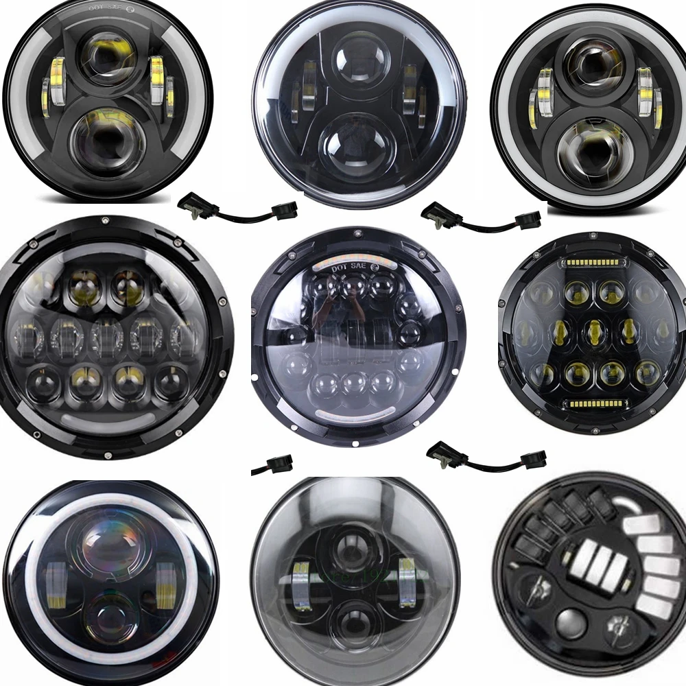 7 Inch Black Motorcycle Parts Motor LED Headlight With Angle Eyes For