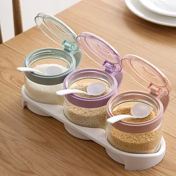 

Creative Sealed Glass Covered Spice Jar Set Household Kitchen Transparent Salt Shaker Cruet ZP7191024