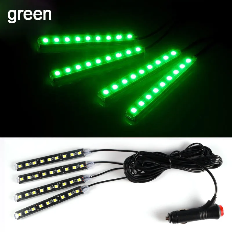 GZ KAFOLEE светодиодный светильник для украшения в атмосферу, напольный светильник для ног, украшение для автомобиля, Стайлинг, 4x9, светодиодный, 12 В, холодный неоновый свет для автозапчастей - Испускаемый цвет: Green