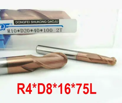 

2 Flutes Milling tools Milling cutter Ball nose End Mill CNC router bits hrc55 R4*16*D8*75L