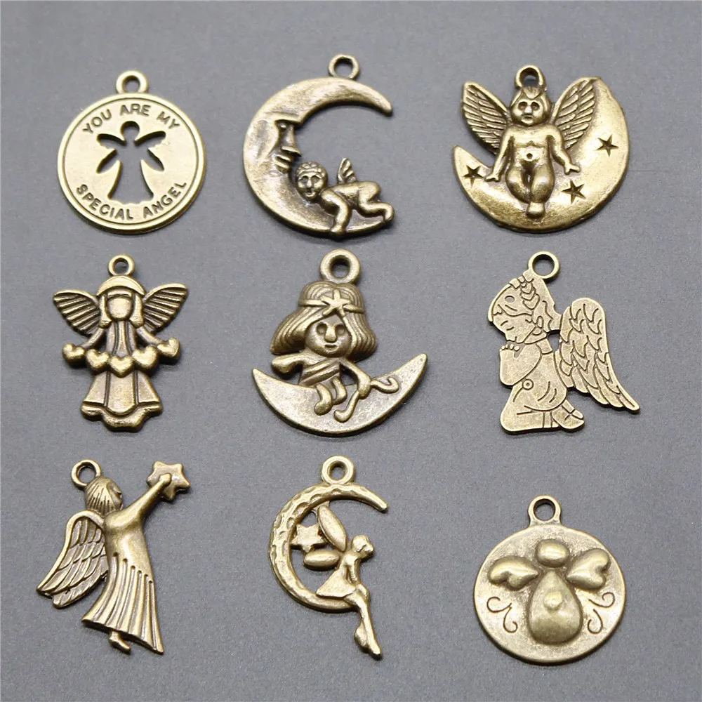 

10pcs Charm Angels Elf Vintage Antique Bronze Color Guardian Angels Charm Jewelry Accessories Charm Moon Angels Jewelry Findings