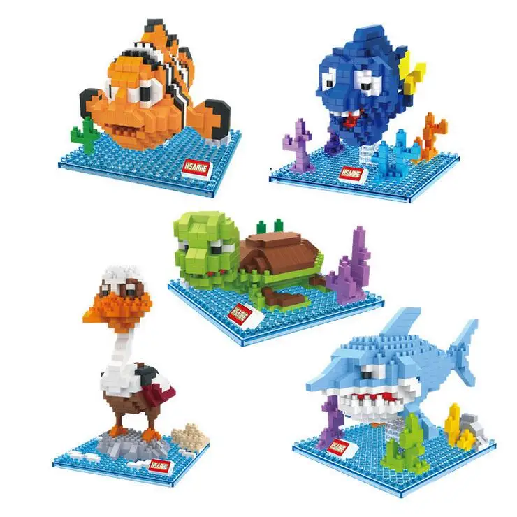 HSANH kawaii Poror larva Finding Nemo Marlin Dory Bruce Nigel plastic building blocks cartoon model educational