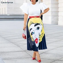 Женская милая Юбка-миди с красными губами, плиссированная уличная одежда до середины икры с принтом лица Повседневная летняя юбка с эластичной резинкой на талии