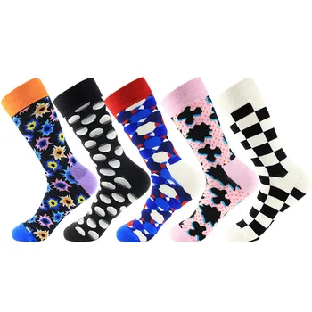 

PEONFLY Harajuku Geometry Pattern Socks Men 2019 Colorful Plaid Comfortable Skateboard Causal Funny Wedding Cotton Socks