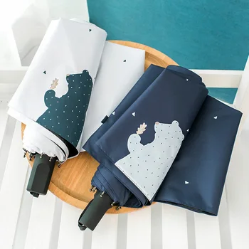 

Cartoon Bear Man's Umbrella Rain Women Parasol Anti-UV 3 Folding Umbrella For Kids Female Rain Tools Sun Parapluie Paraguas